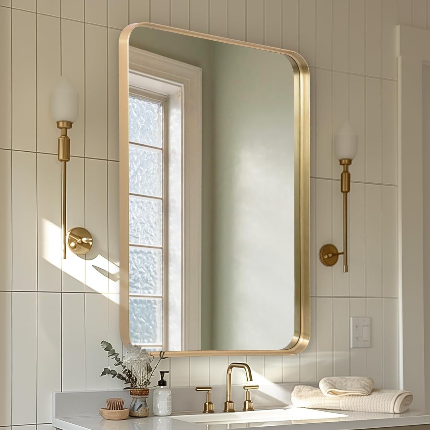 Gold Wall Vanity Mirror 60x90 cm Metal Frame, Shatterproof, Horizontal & Vertica