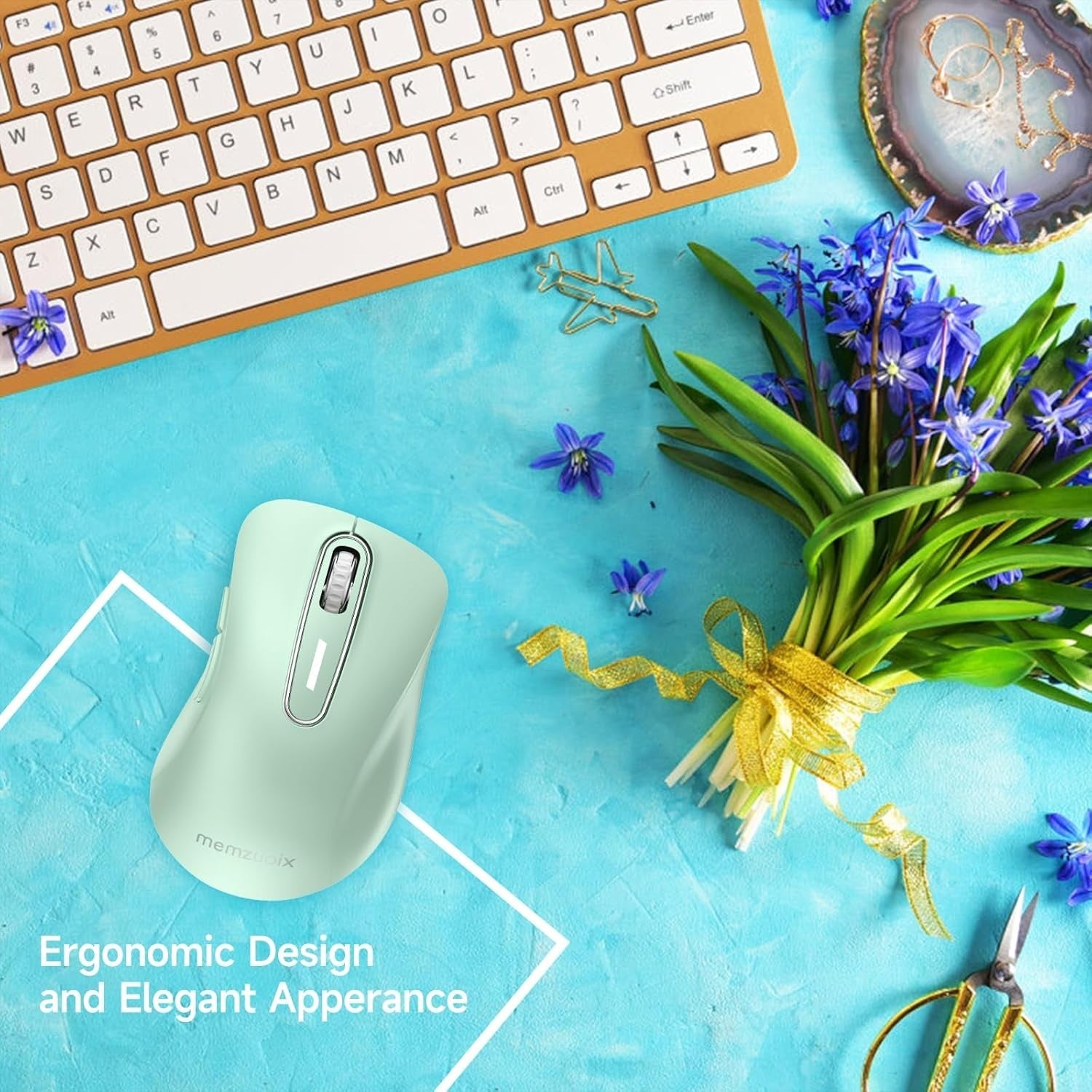 Mint Green Wireless Mouse 1400 DPI USB 2.4G 5 Button Laptop PC
