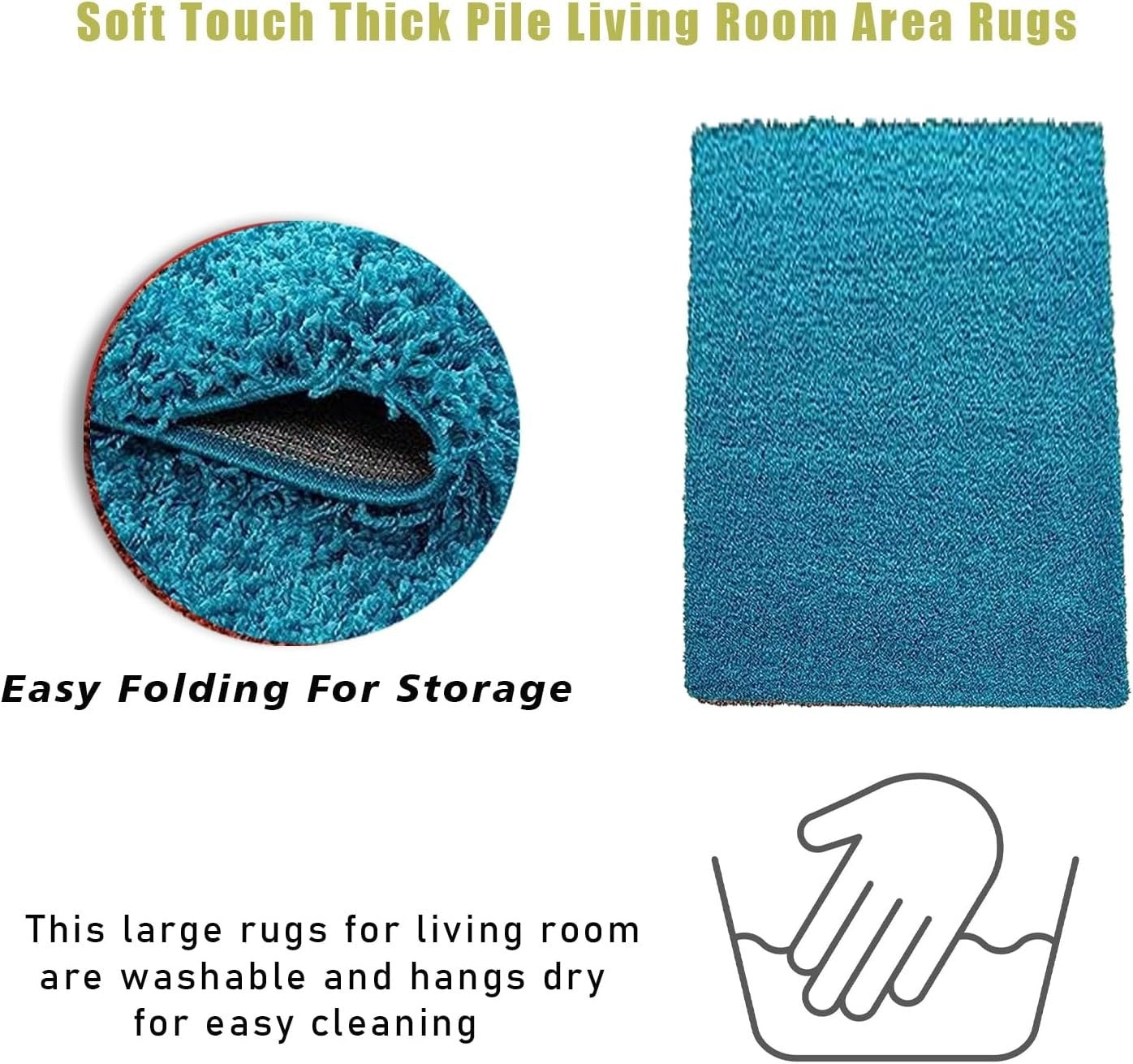 Extra Large Shaggy Rug 160x230cm 5cm Thick Soft High Pile Teal Carpet