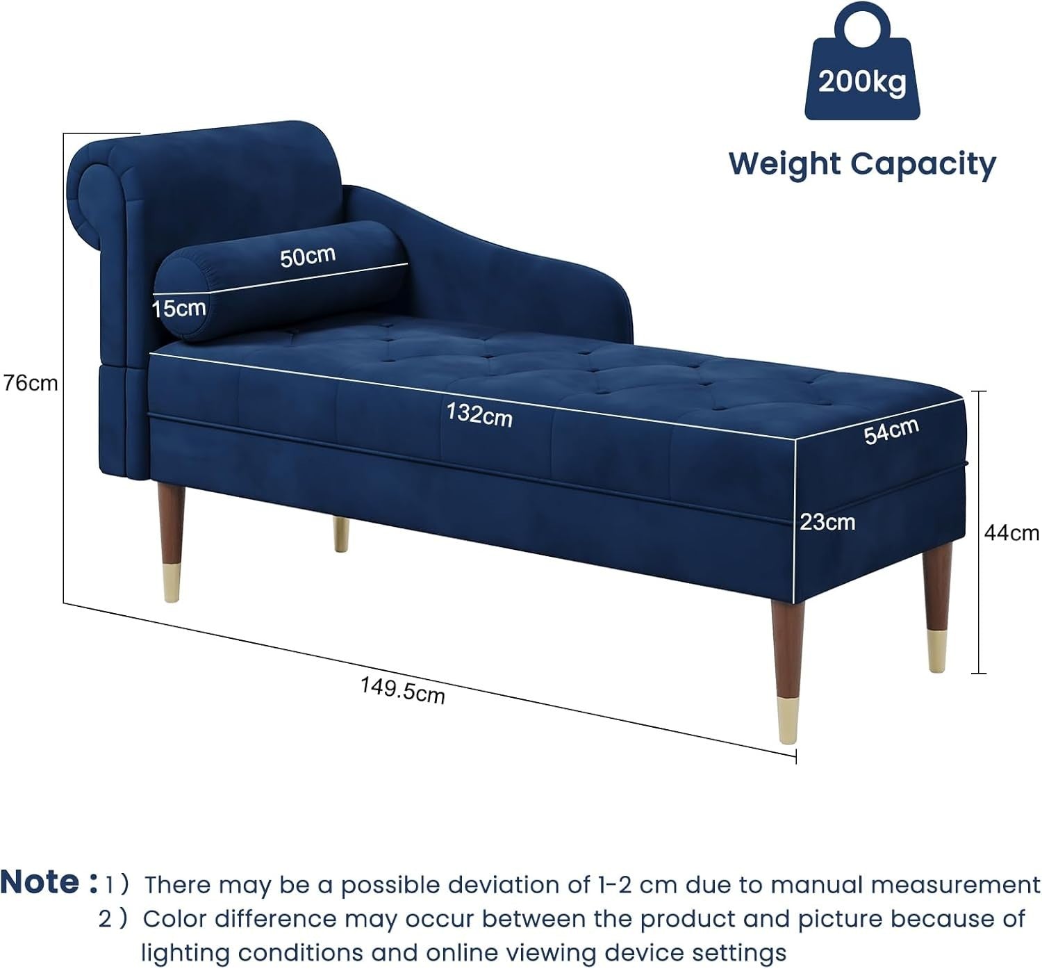 Velvet Chaise Lounge Sofa Blue Left Armrest + Pillow Compact & Stylish
