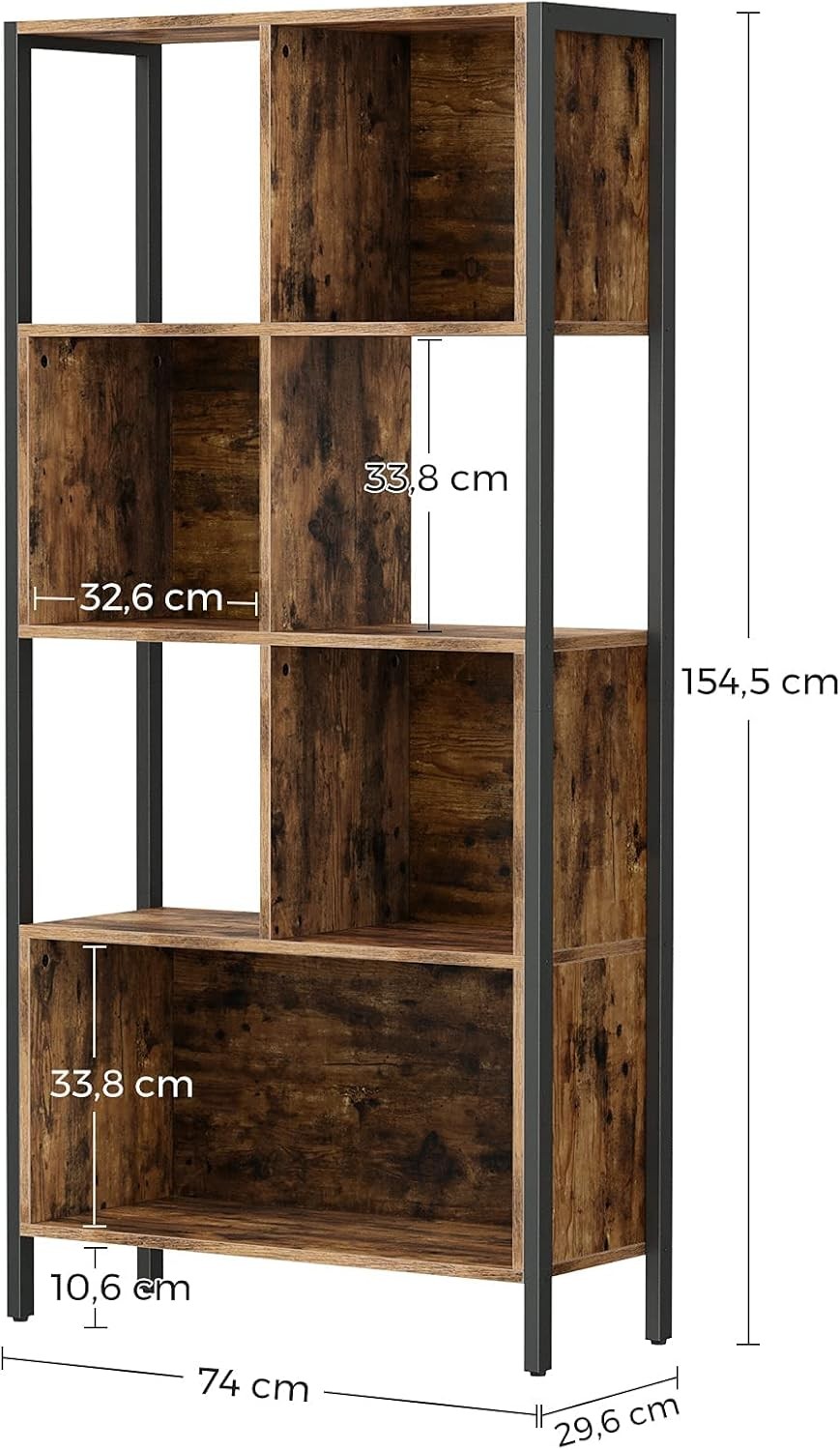 Industrial Cube Bookcase Storage Shelf – Rustic Brown Room Divider & Display Rac