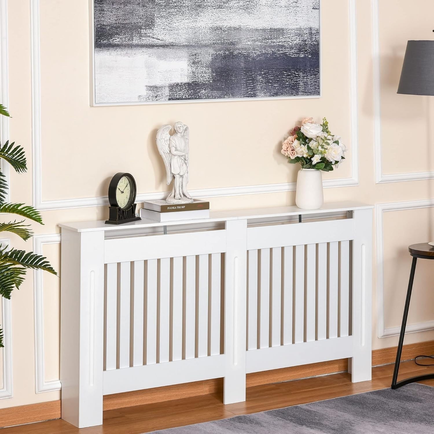 Large White Radiator Cover MDF Slatted Modern Painted Cabinet Heat Efficient