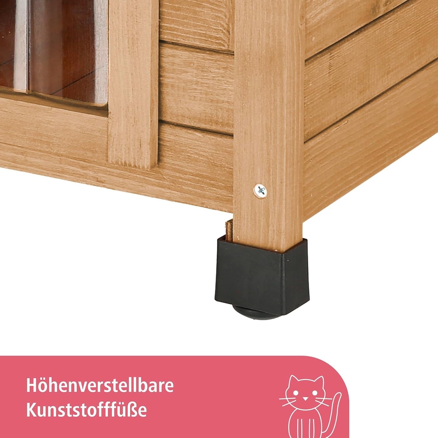 Rustic Outdoor Wooden Cat House with Plexiglas Window & Adjustable Feet