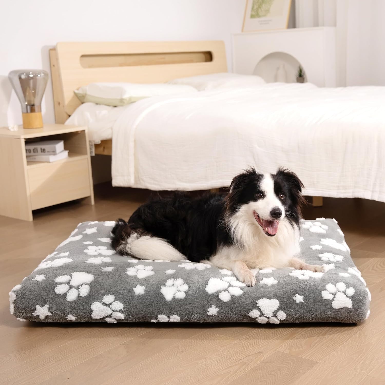 Large Dog Bed 89x56cm Washable Crate Mattress Grey Paw