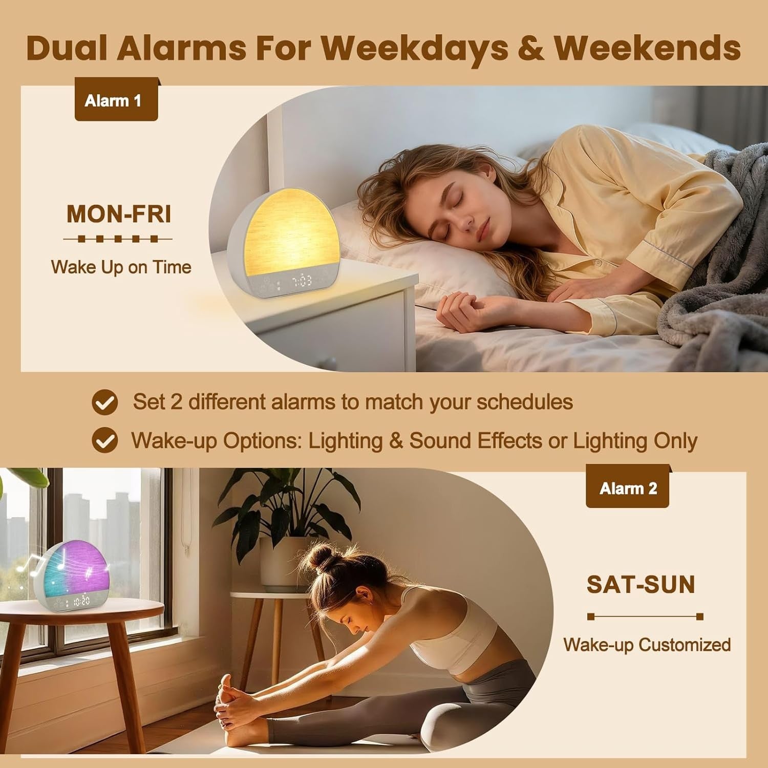 Sunrise Alarm Clock Wake Up Light Sound Machine Bluetooth Dual Alarm USB