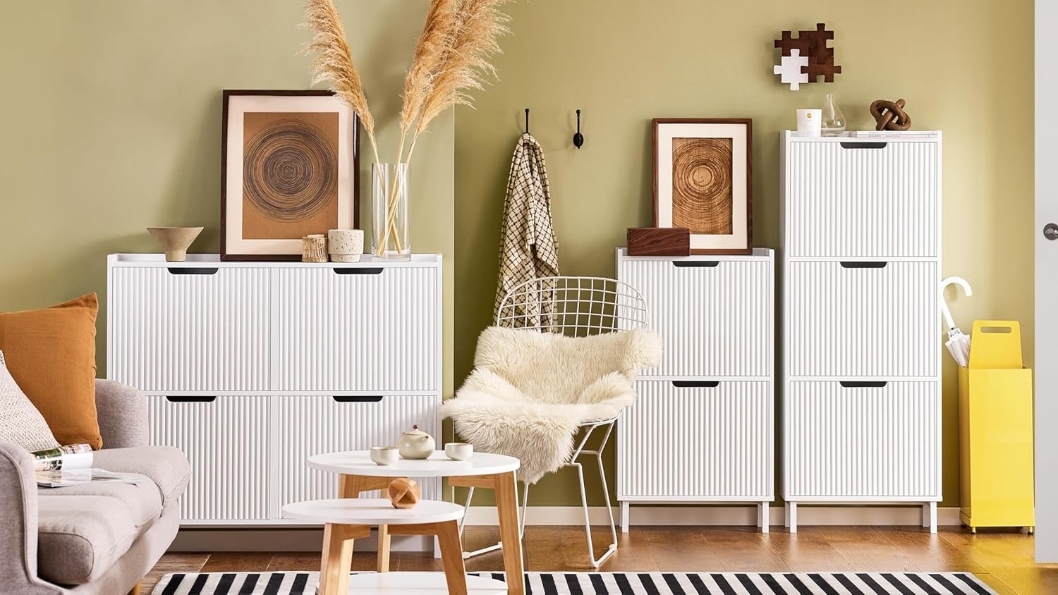 White Slim Shoe Cabinet 3 Flip Drawers Narrow Hallway Storage 19cm Deep