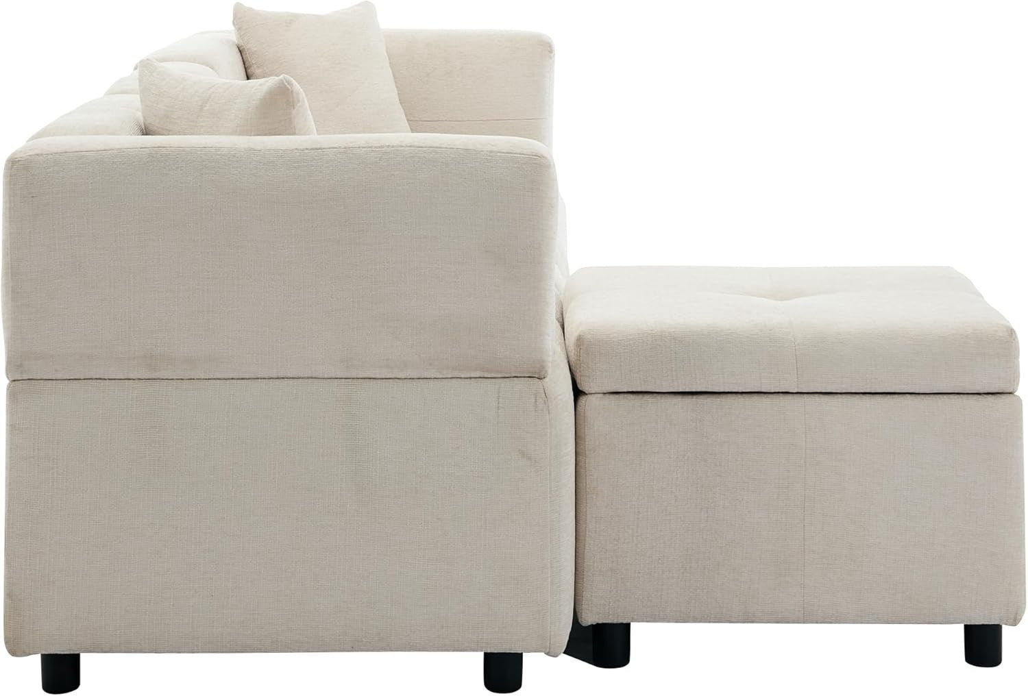4-Seat L-Shaped Corner Sofa with Storage Ottoman, Removable Cushions, Beige