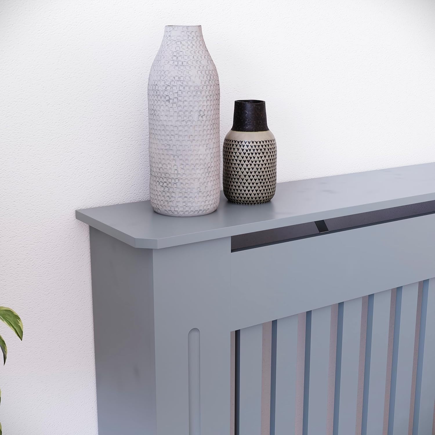 Large Grey Radiator Cover | Modern Slatted MDF Heating Cabinet