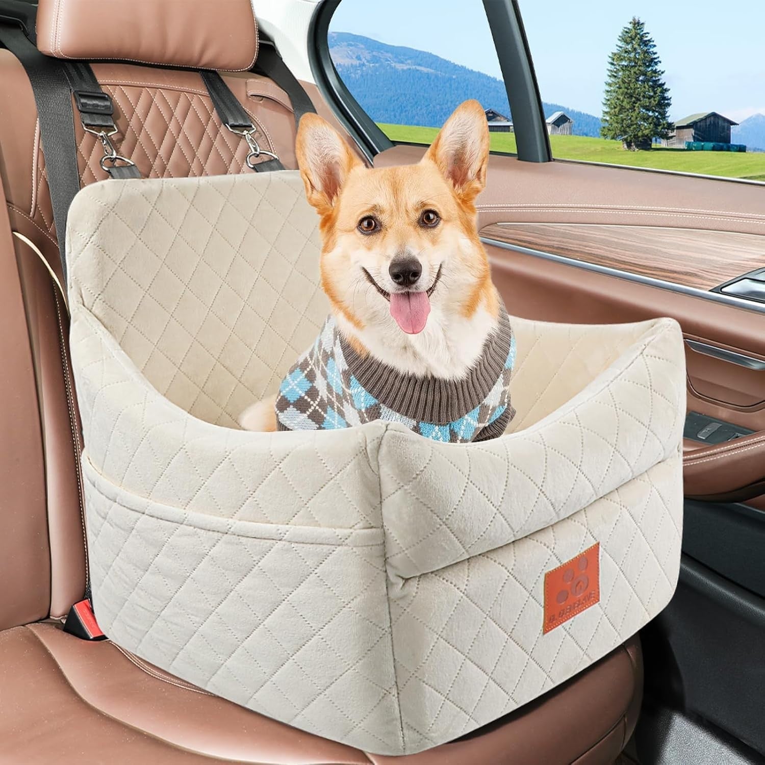 Elevated Memory Foam Dog Car Seat Washable Booster Bed Up to 35lbs