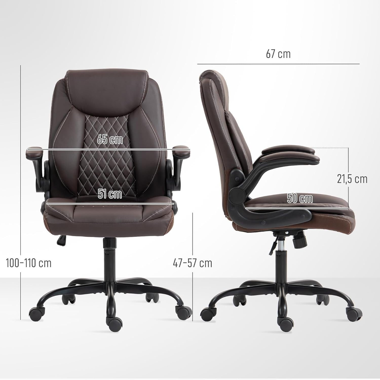 Ergonomic Brown Faux Leather Office Desk Chair Adjustable Swivel Rolling