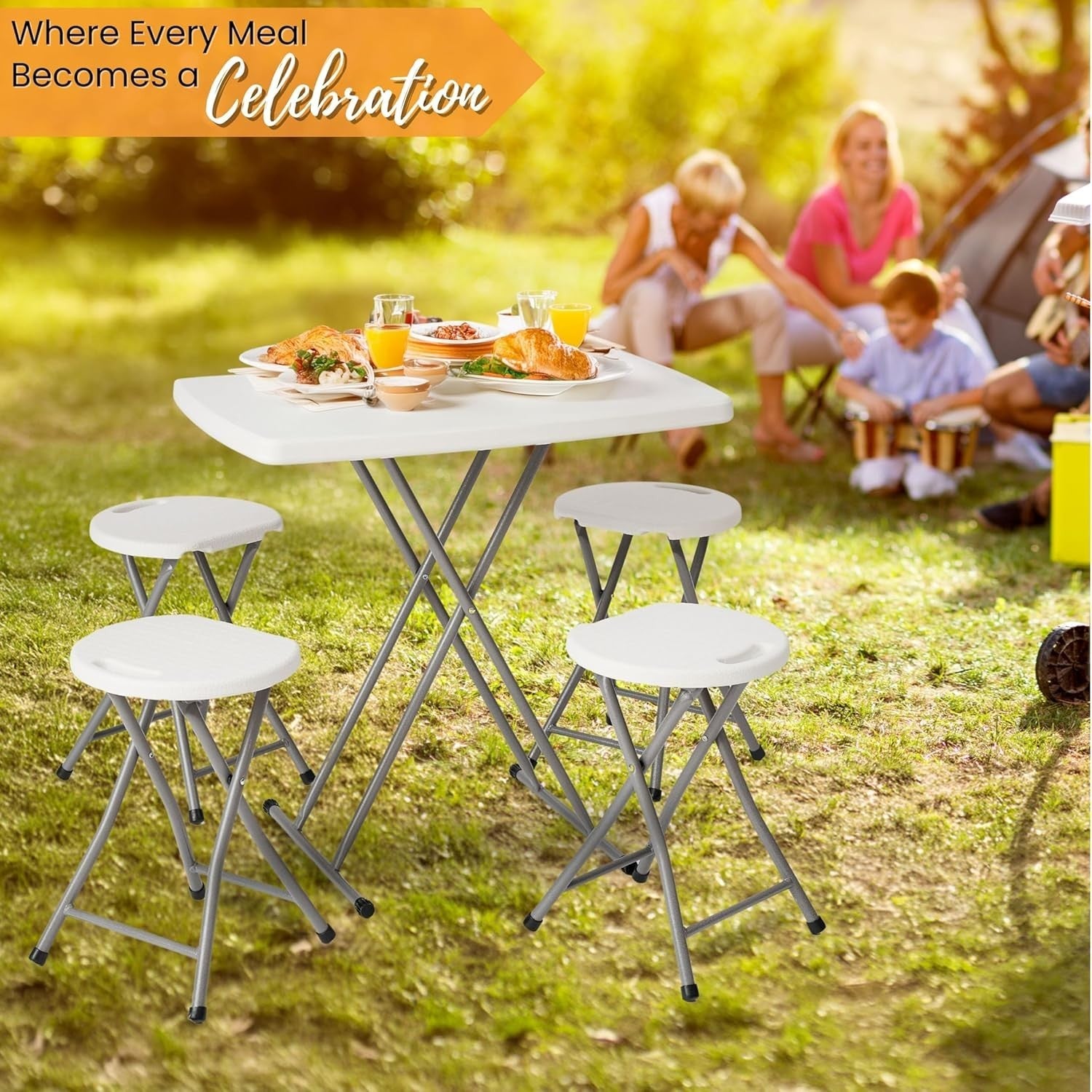 Portable Small Folding Table & Stool Set Lightweight Adjustable Camping