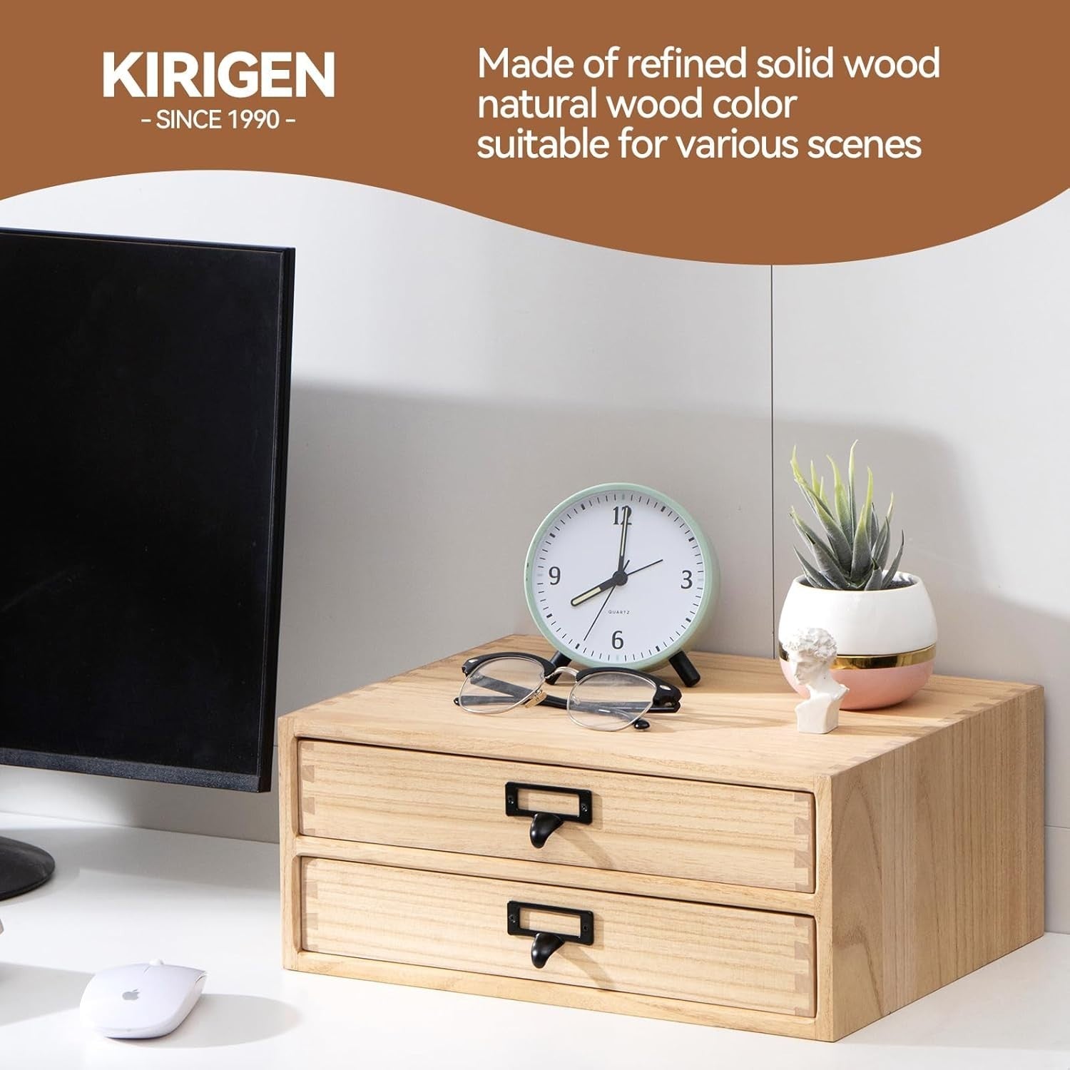 Natural Wood Desktop File Organizer 4 Drawer 35cm Printer Stand