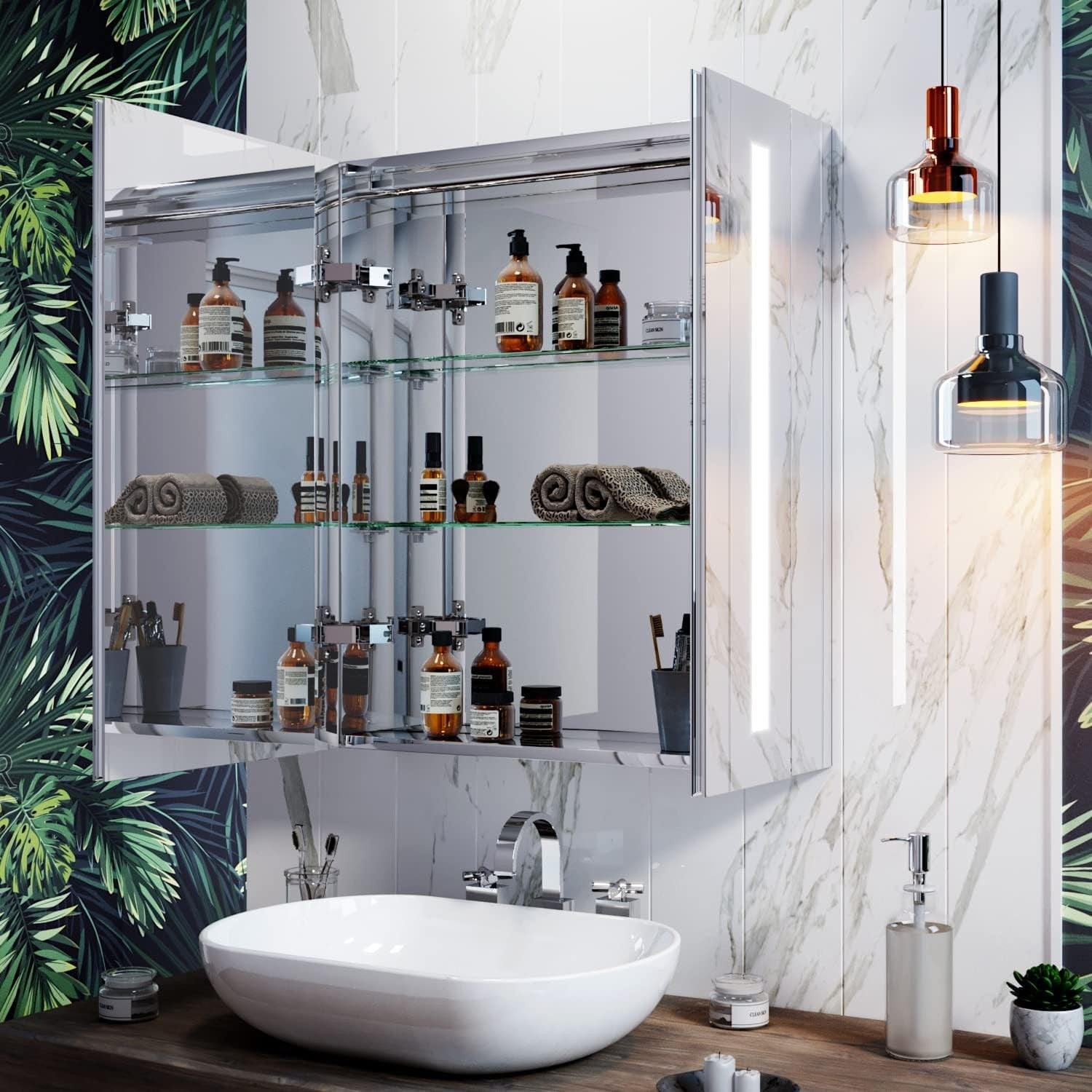 LED Bathroom Cabinet 600x700mm Mirror Light Infrared Sensor Shaver