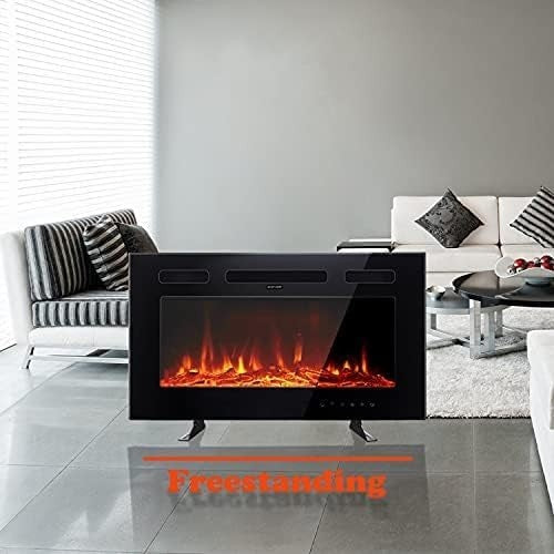Chrome Electric Fireplace LED Flame Black Heater 2kW Freestanding Fire