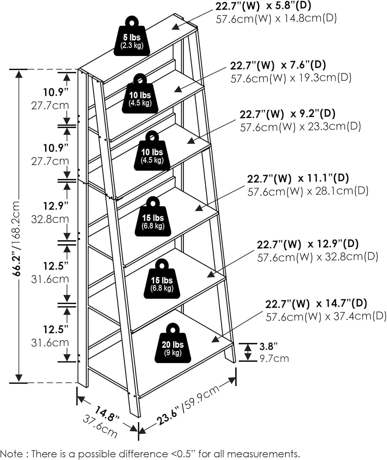 6 Tier Ladder Bookcase Tall Display Storage Shelf Space Saving White