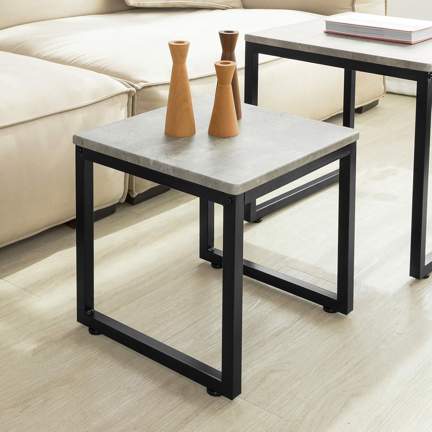 2X Nesting Coffee Table Set Grey/Black End Side Tables Modern Living Room Furnit