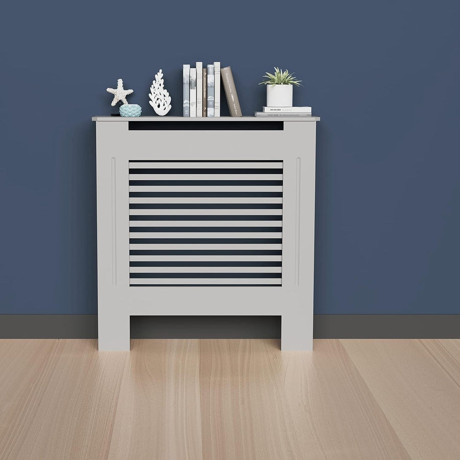 Modern Grey Radiator Cover Cabinet 92cm MDF Slatted Heater Shelf