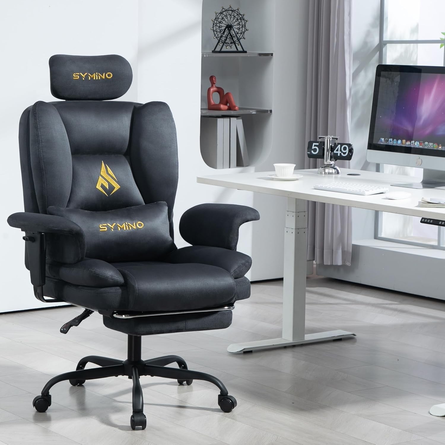 Ergonomic Gaming Office Chair with Footrest Pocket Spring Grey
