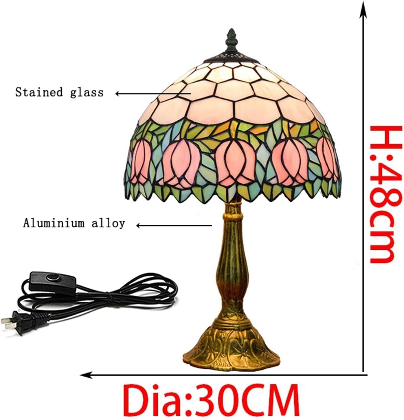 Pink Tulip Tiffany Table Lamp Stained Glass 18" High Bedside Light