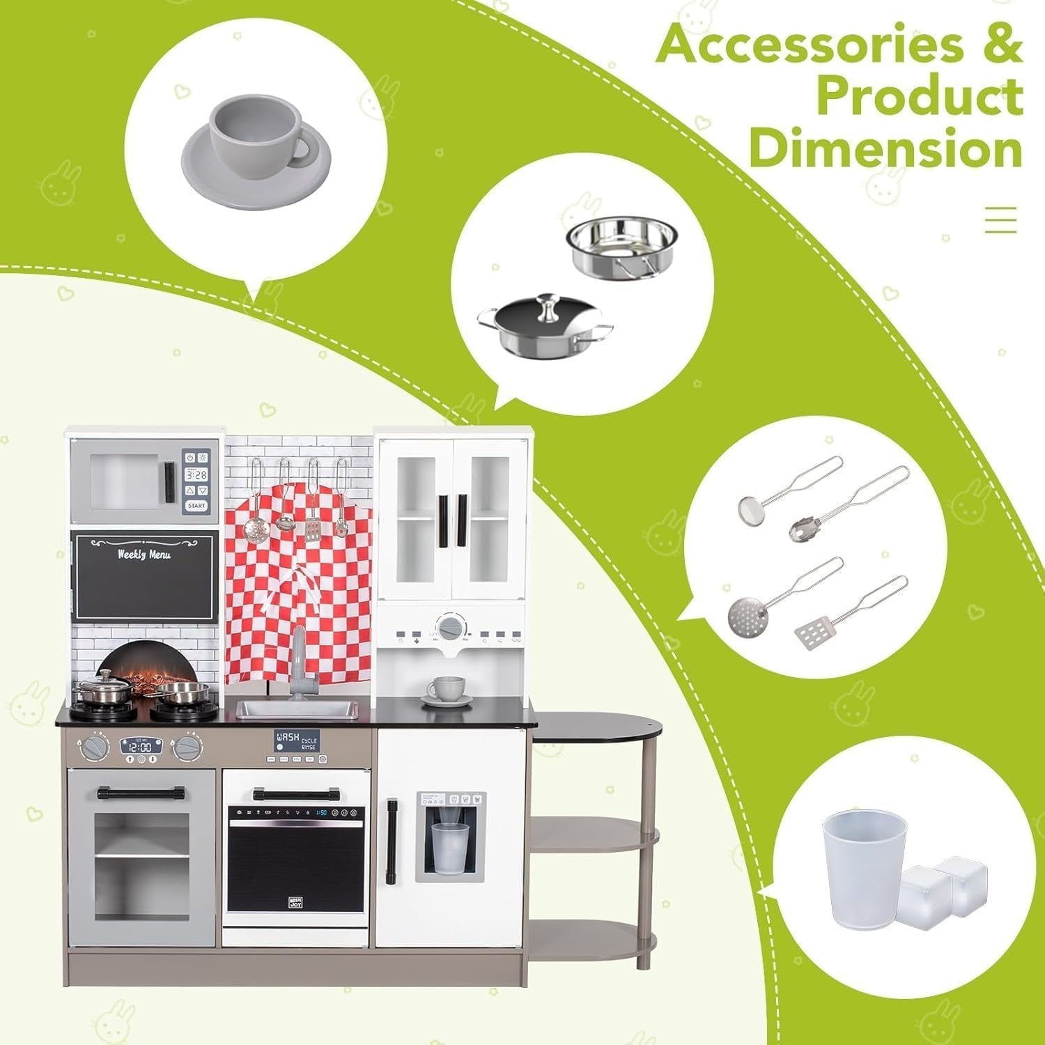 Wooden Kids Play Kitchen White Ice Maker Coffee Machine Toy Set