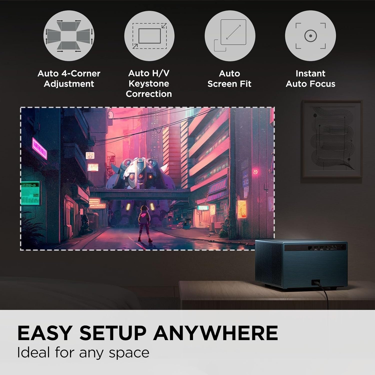 1080P Smart Projector Google TV Netflix WiFi Bluetooth 140" Auto Focus
