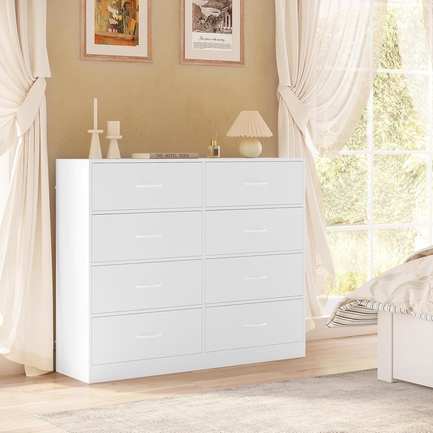 8 Drawer White Storage Chest Fabric Drawers Bedroom Hallway Cabinet 108cm