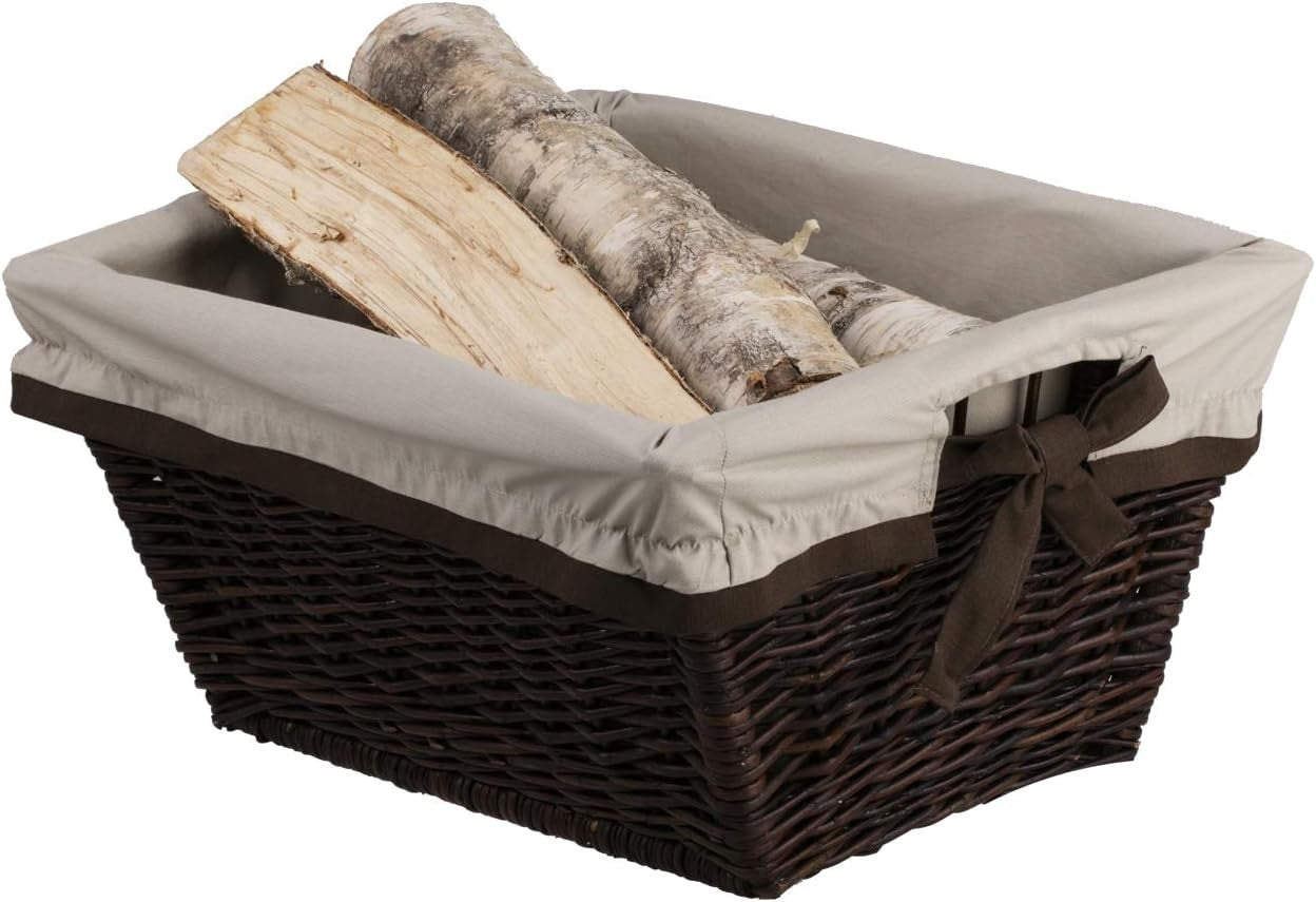 Rustic Wicker Log Basket with Handle for Indoor Wood Storage & Fireplace
