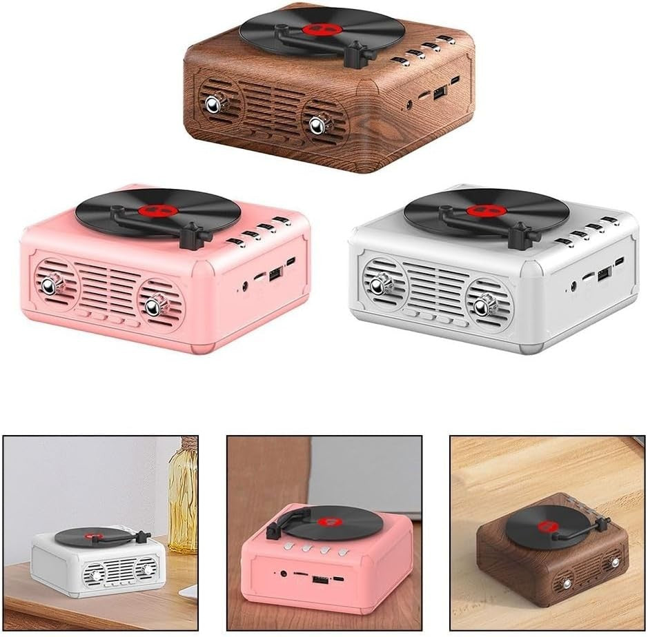 Retro CD Shaped Music Player FM Radio Portable Speaker USB TF White