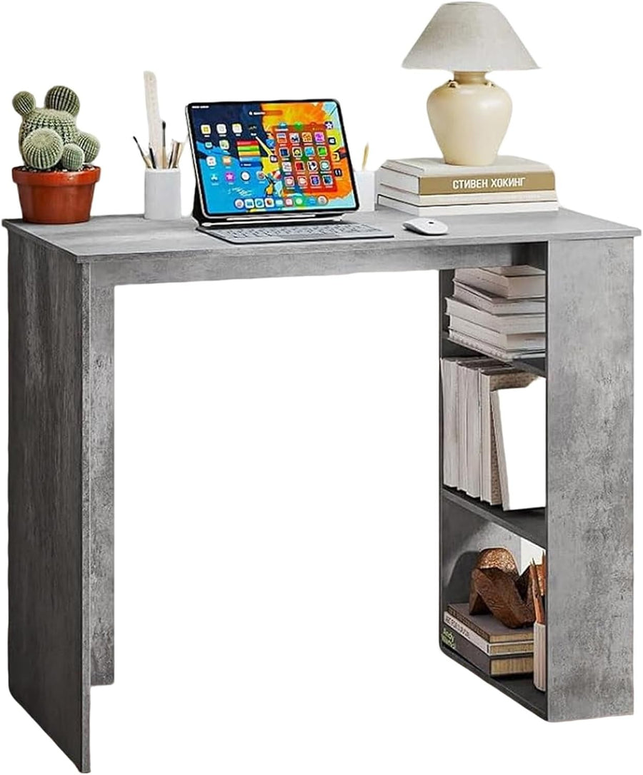 Compact Computer Desk with Bookshelf Small Space Home Office Laptop Table Grey