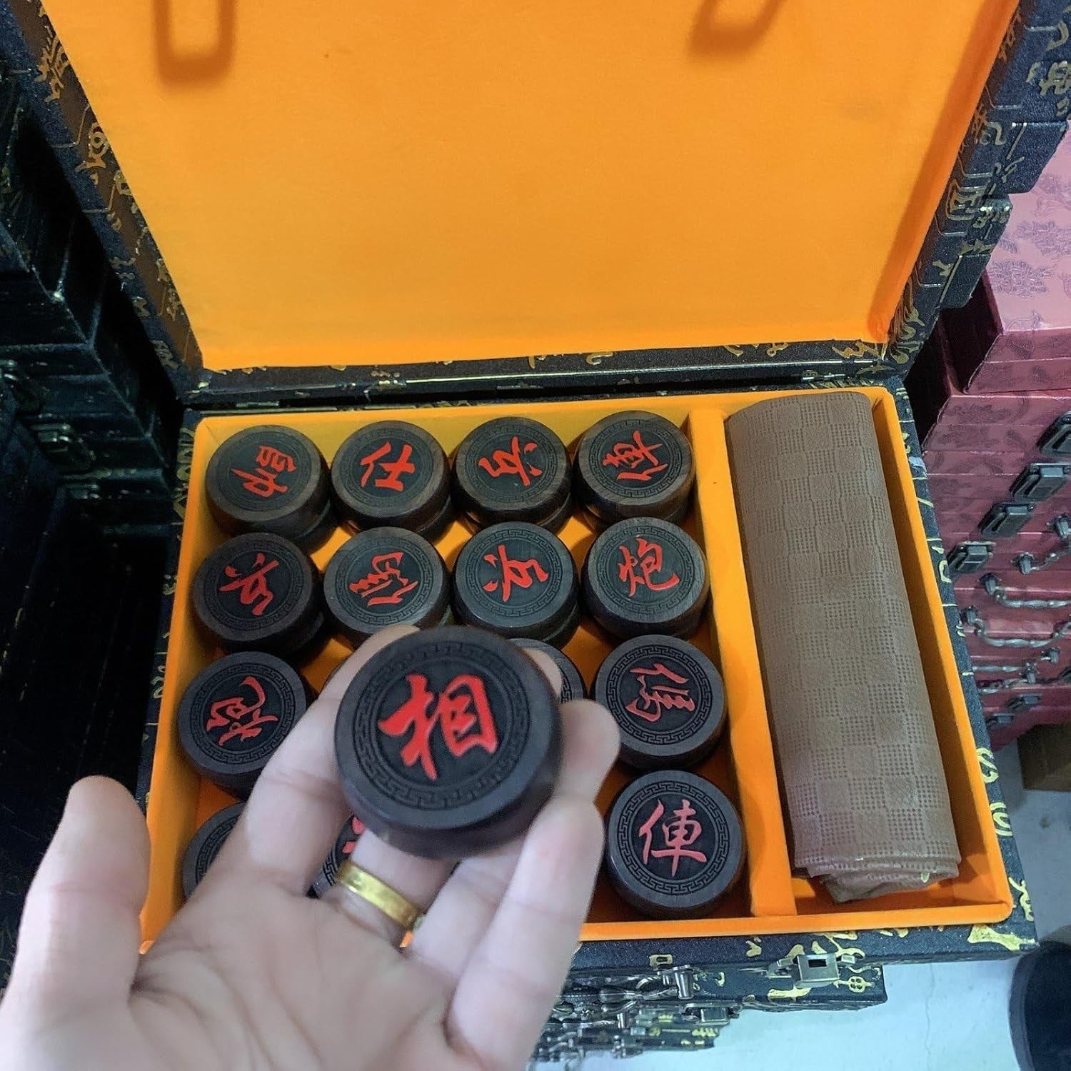 PU Case Chinese Chess Travel Set Wooden Xiangqi Strategy Board Game