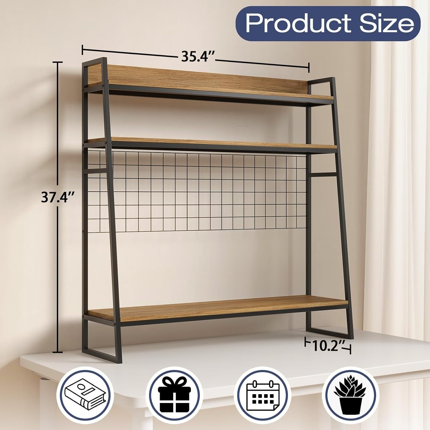 Black 2-Tier Desktop Bookshelf 95cm Space-Saving Desk Hutch Storage Rack