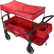 Red Folding Stroller Wagon Kids Push Pull Cart w/ Canopy & Safety Harness