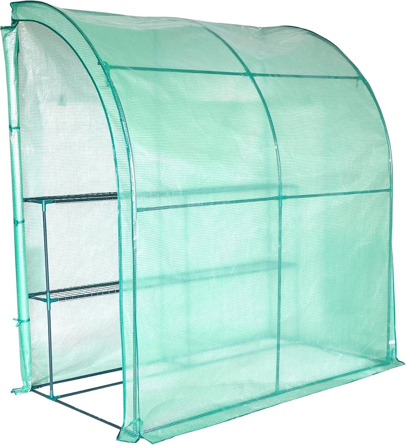 Walk-In Wall Greenhouse with Shelves Waterproof PE Cover Steel Frame