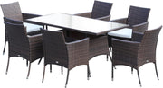6 Seat Rattan Garden Dining Set w/ Cushions & Glass Table Patio Outdoor