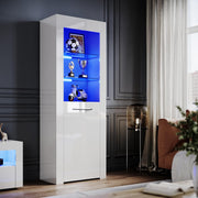 White Gloss Tall LED Display Cabinet 165cm Modern Showcase Unit with Glass Shelv