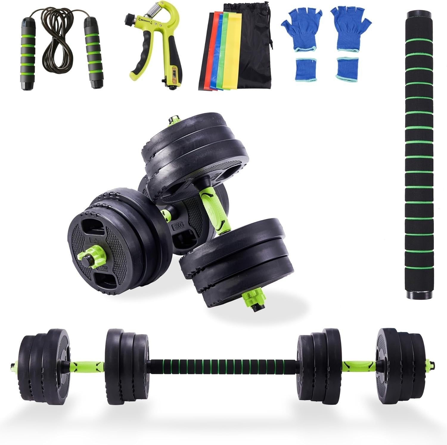 20kg Adjustable Dumbbell Barbell Set 3-in-1 Space-Saving Home Gym Weights