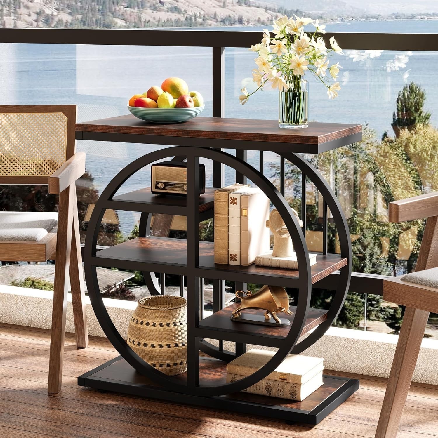 5-Tier Industrial Side Table Narrow Storage Shelf Nightstand 30x60x67cm