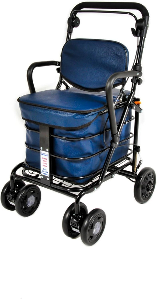 Shopping Trolley With Seat & Armrests | Walking Aid | Locking Brake | Navy