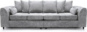 Spacious 4-Seater Sofa Silver Chenille Fabric Deep Cushions Durable Frame