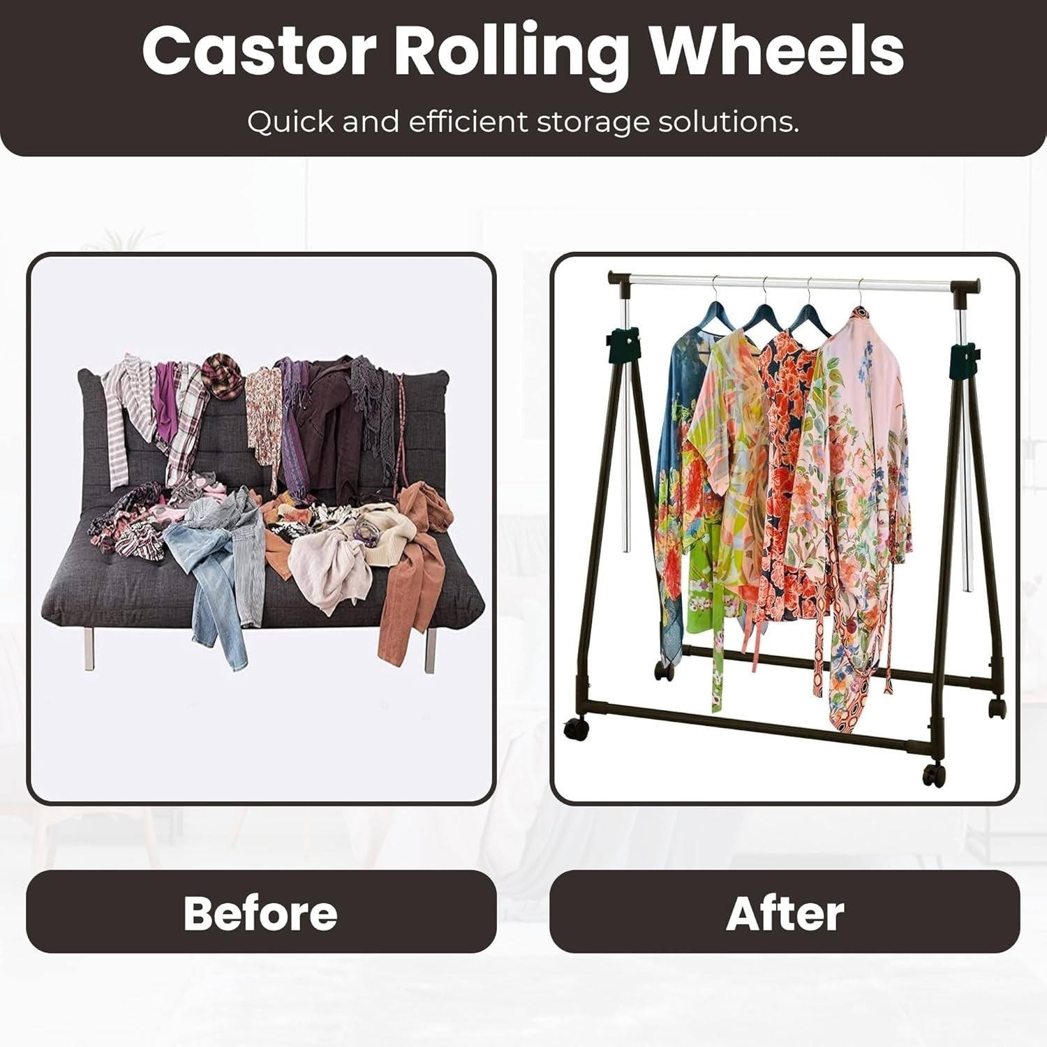 Adjustable Clothes Rail with Wheels – Chrome/Black