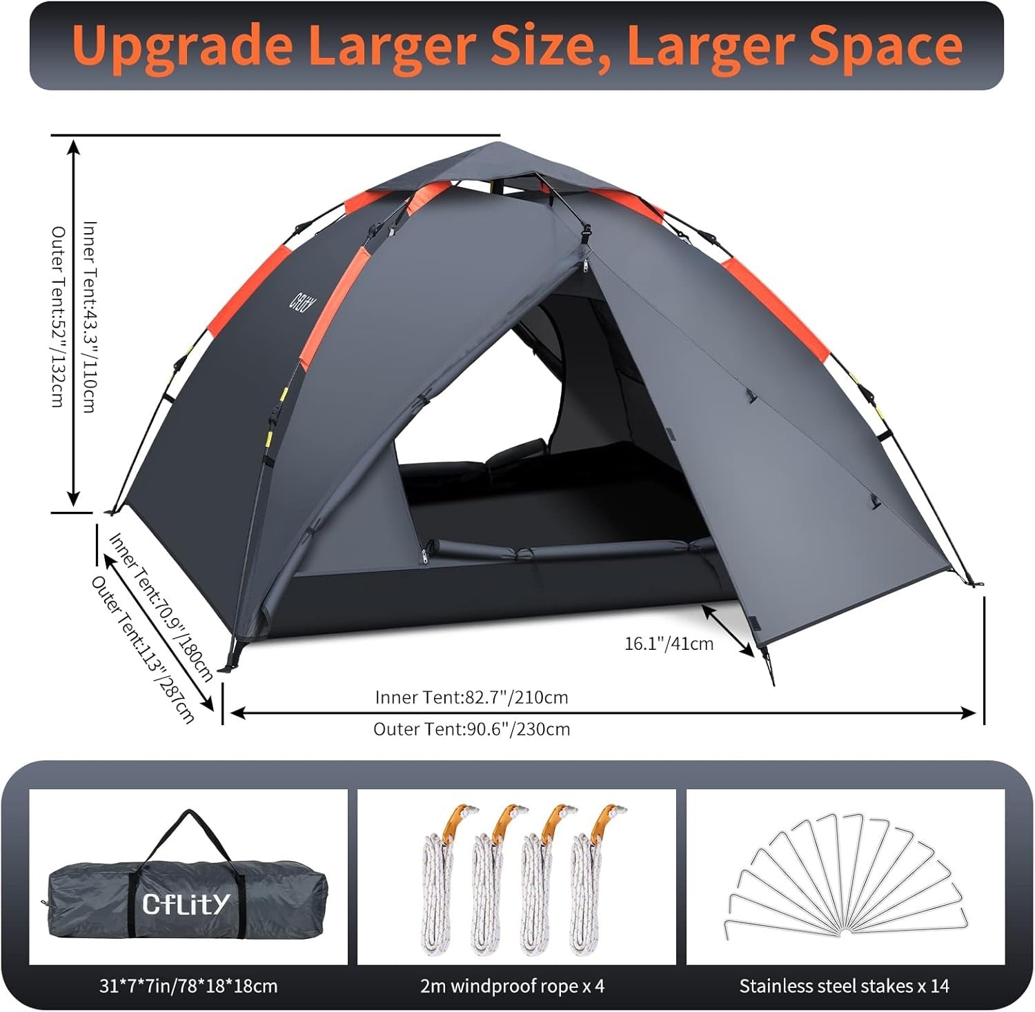 3 Man Instant Pop Up Camping Tent Waterproof 4 Season