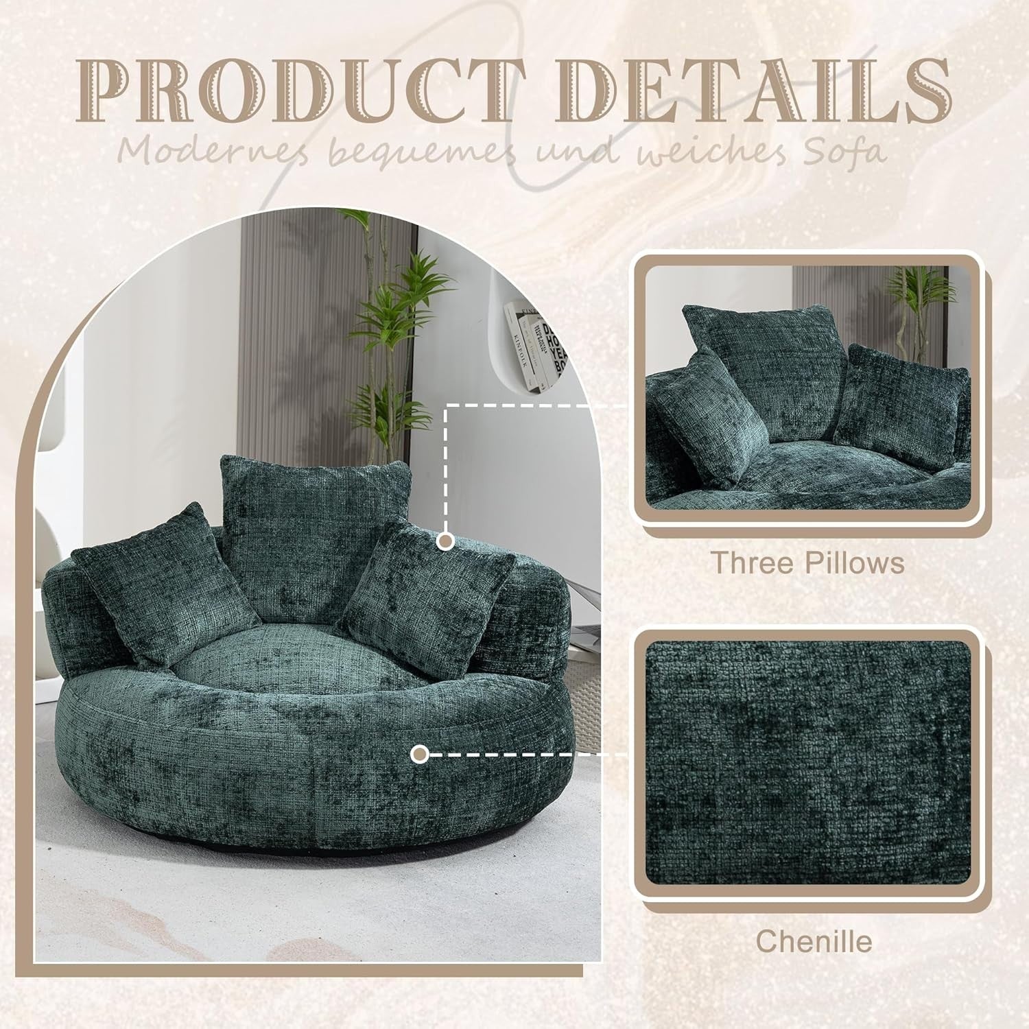 Emerald Oversized Bean Bag Chair Sofa w/ Pillows, Gaming, Lounge, Indoor/Outdoor