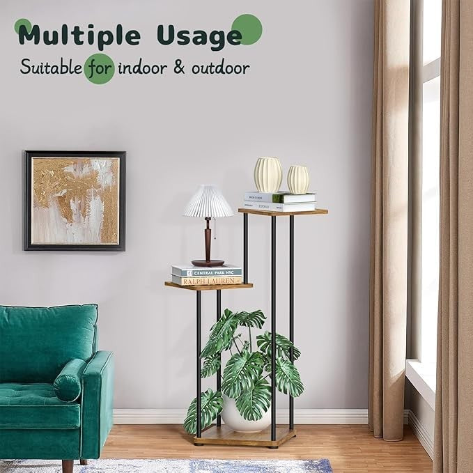 3 Tier Metal & Wood Tall Plant Stand Indoor Corner Flower Display Shelf