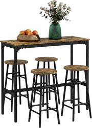 5-Piece Bar Table Set with 4 Stools, Rustic Brown Space-Saving Dining Set