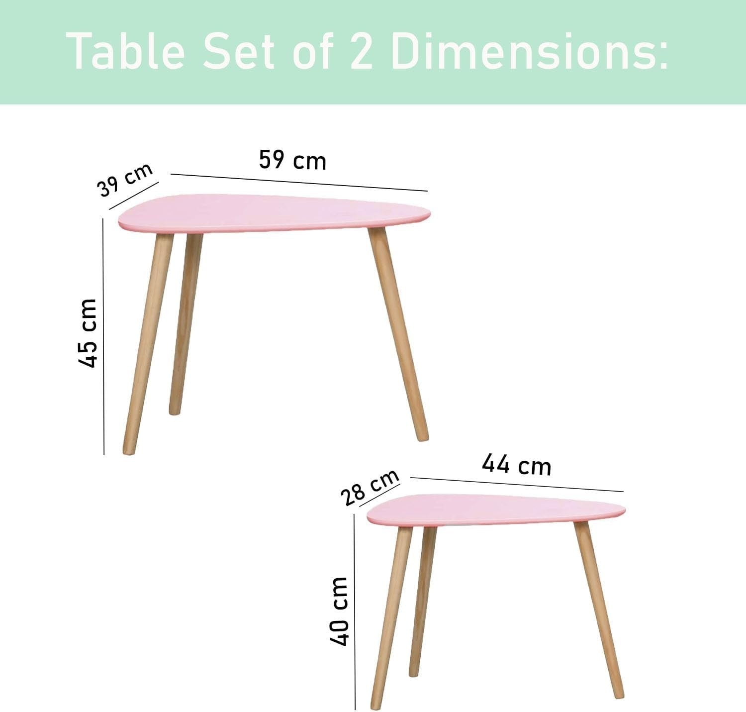 Space Saving Nesting Coffee Tables Set of 2 Blush Wood Side End Nightstand