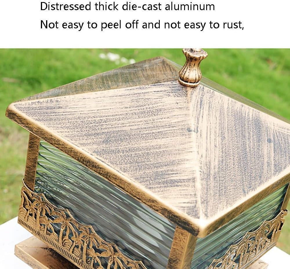 Modern Patio Pillar Light – Brass Outdoor Post Lantern (14.1in)