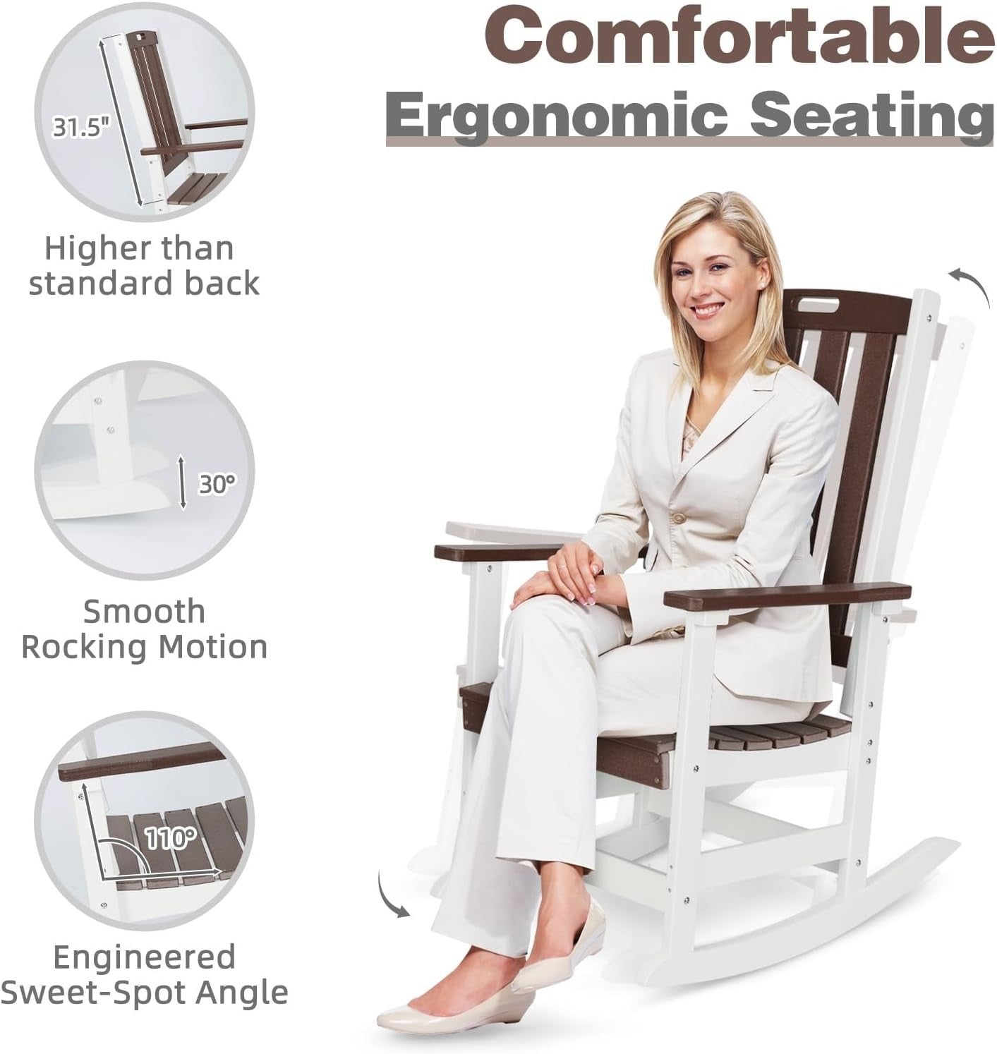 Outdoor Ergonomic Rocking Chair with Weatherproof HDPE – Patio & Porch
