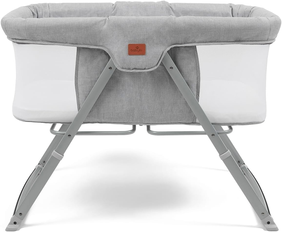 Folding Baby Crib Travel Bassinet with Mattress Mesh Sides & Carry Bag