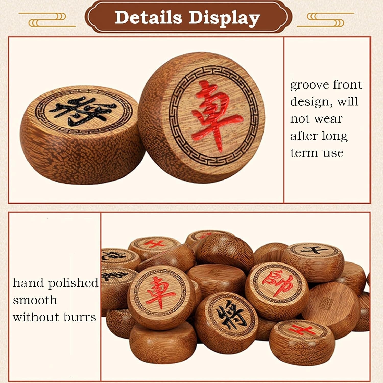 Wenge Chinese Chess Travel Set Xiangqi Leather Board 2 Player Game
