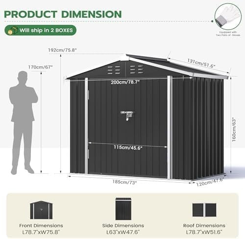 Metal Garden Storage Shed 6x4ft Waterproof Outdoor Tool & Bike Shed with Lock